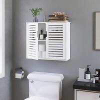 Armario de Baño de Pared con Puertas Muebles de Baño de Bambú Armario Colgante con Estante Ajustable Organizador de Almacenamiento de Ahorro de Espacio Sobre el Inodoro Blanco - details 1