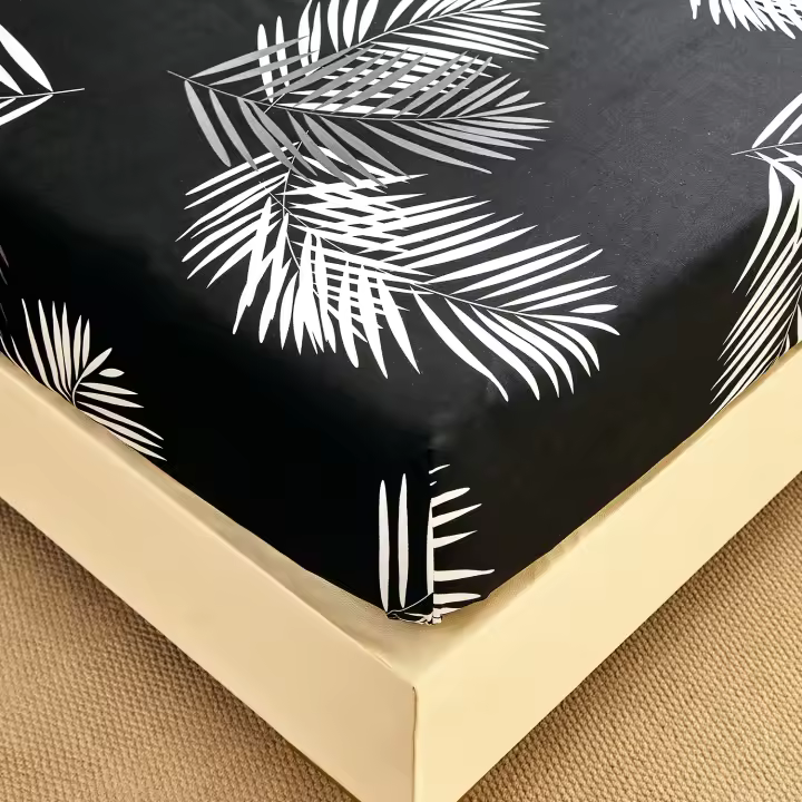 Sábana Ajustable Suave y Transpirable Poliéster Negro Blanco Colchón 30cm de Altura - 1