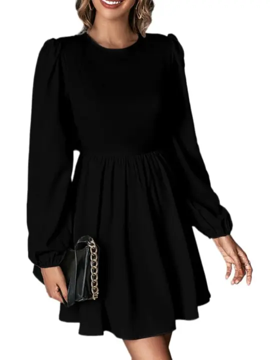 Elegante Vestido Largo de Manga Solida para Mujer Harajuku Vintage sin Espalda - 1