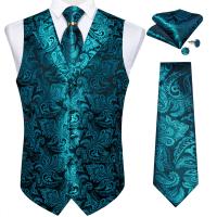 Traje de seda de cachemira azul real de lujo, conjunto de chaleco y corbata con anillo de dragón de metal, pañuelo, gemelos, chaleco de esmoquin para graduación y boda - details 23