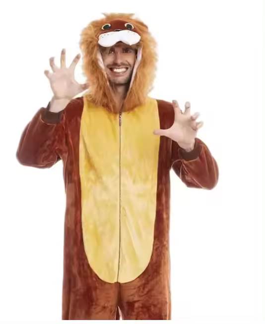 Disfraz Leon para Niño y Adulto, Disfraz de León Carnaval León Traje Marrón, Felpa León Disfraz con Cola, León Onesies para Carnaval Halloween Cosplay Disfraz de Animales Fiestas Niño y Adulto - 1