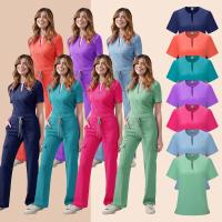 Uniforme médico para mujer, conjunto exfoliante de enfermera, Top con bolsillo y pantalones, traje de 2 piezas, ropa para quirófano de enfermería, Ropa de Trabajo para salón de belleza - details 4