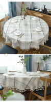 Mantel redondo de lino y algodón a cuadros, cubierta de mesa para comedor interior, cocina, decoración al aire libre, boda, Hotel, banquete - details 11