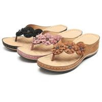 Women Flower Wedge Flip Flops Solid Color Non-slip Arch Support Slides Shoes Casual Outdoor Slippers - details 1