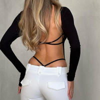 BUNO-Cuerpo liso con espalda descubierta para discoteca, lencería Sexy Y2K con cuello cuadrado y manga larga, top ajustado, monos de fantasía para discoteca de otoño - details 4