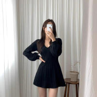 Vestido corto de punto para mujer, prenda elegante de manga larga con cuello de pico, ajustado, color negro, novedad de invierno - details 25