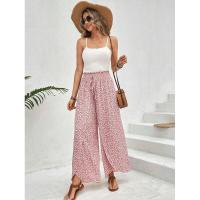 Pantalones de pierna ancha para mujer en verano Chic Moda elegante con cintura elástica y diseño floral - details 4