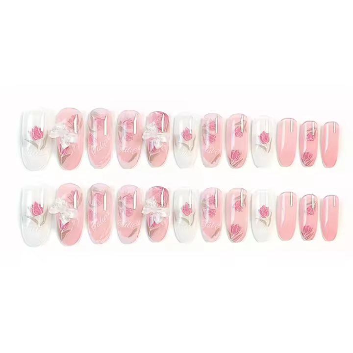 Esmalte de uñas postizas brillantes de 24 piezas, material seguro para resaltar las manos delicadas - 1