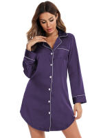 Blusa de noche para mujer Pijamas Ropa de dormir con botones Cuello en V Mangas largas Vestido de seda imitada Púrpura - details 3