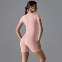Chándal de cuello redondo para mujer, camiseta de ciclismo de secado rápido, ropa de entrenamiento transpirable, pantalones cortos deportivos para correr y gimnasio - details 27