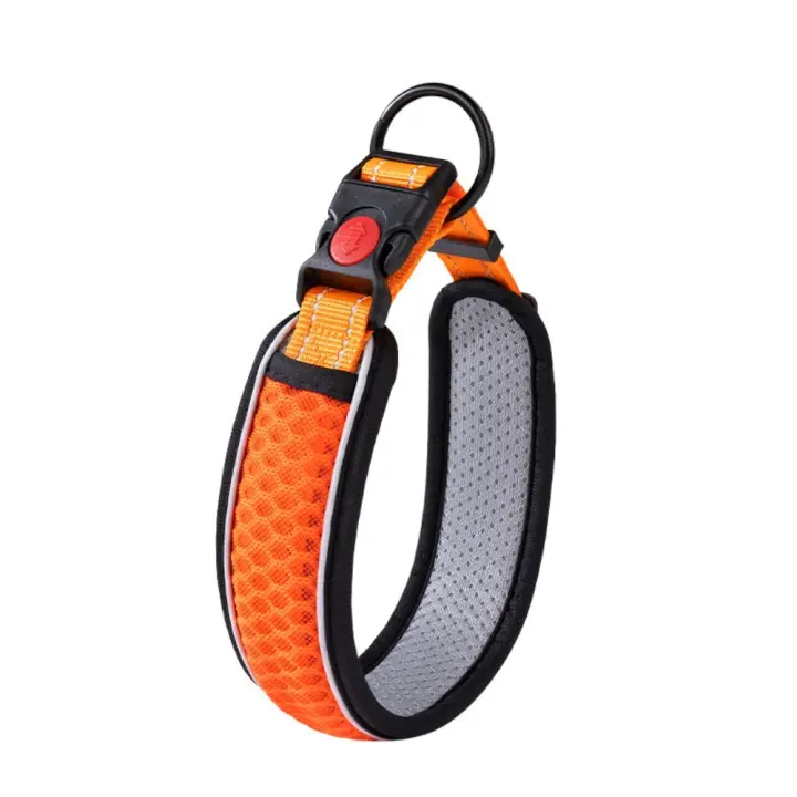 Collar de perro reflectante transpirable con red de panal, Collar ajustable de nailon para mascotas, cuerda de tracción suave y cómoda para mascotas - 1