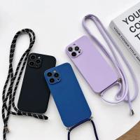 Fundas cruzadas simples, funda con cordón de silicona líquida para teléfono para iPhone 15, 11, 12, 13, 14 Pro Max, cuerda, collar, correa, funda suave - details 3