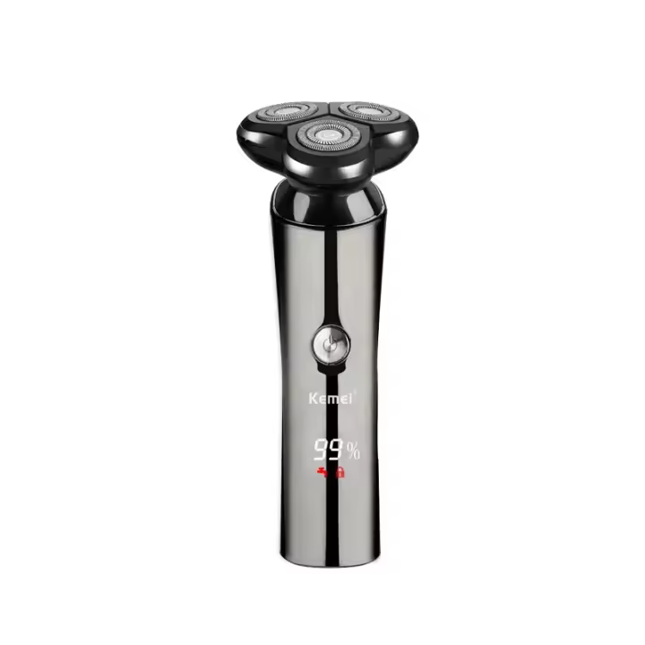 Kemei-Afeitadora eléctrica de 3 cuchillas para hombre, maquinilla de afeitar flotante rotativa recargable, recortadora de pelo y barba, pantalla LCD, máquina de afeitar húmeda y seca - 1