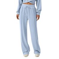 Pantalones de encaje con cintura elástica deportivos informales de pierna ancha para mujer, diseño de color sólido - details 4