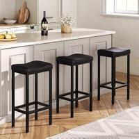 Silla Alta Cuadrada con Superficie Curva Cuero PU Espesor de 4cm Marco de Metal Altura de 63cm - details 4