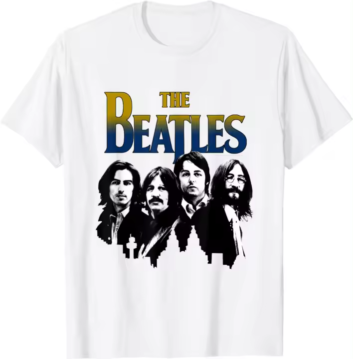 Camiseta blanca y negra de The Beatles skyline - 1