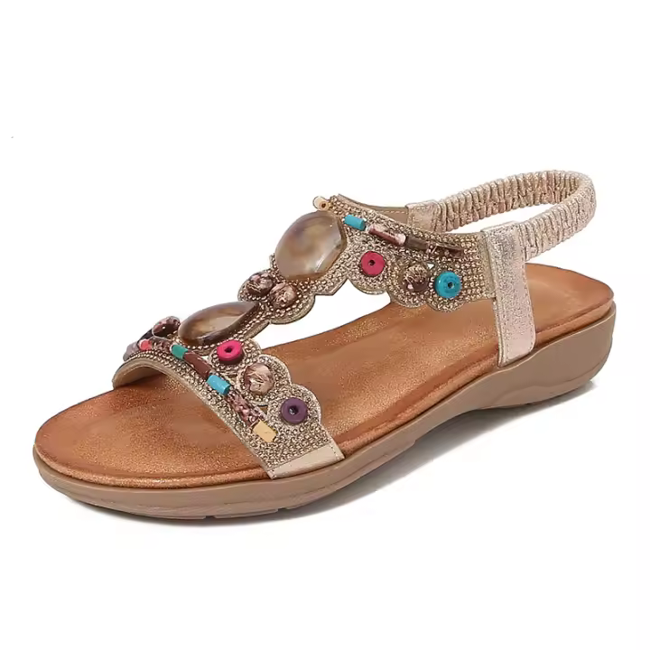 Sandalias de Mujer 2025 |   Estilo Boho Étnico con Cuentas y Cristales - Sandalias Deportivas de Tira Elástica Ajustable |   Zapatos Verano Mujer para Diario y Vacaciones - 1