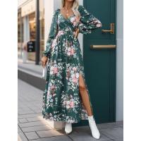 Vestidos elegantes de moda con cuello en V y mangas primavera otoño nuevo vestido largo estético con flores para mujeres calientes - details 22