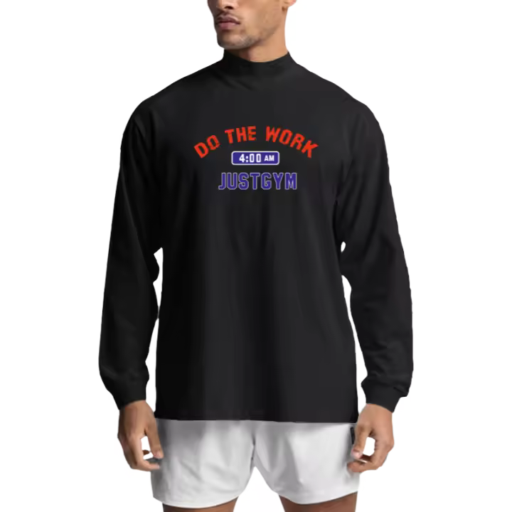 Oversized Long Sleeve T shirts Mens Autumn Cotton Dropped Shoulder Mock Neck T-shirt Men Loose Hip-Hop Sports Fitness Tee Shirt - 1