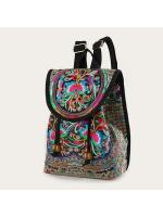 Mochila de lona con diseño bordado hecho a mano Retro para mujer, bolso de hombro de viaje, mochila étnica de gran capacidad - details 2