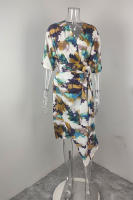 2025 primavera vestido de mujer europeo y americano nuevo temperamento impresión de moda cuello en v con cordones cintura vestido delgado - details 1