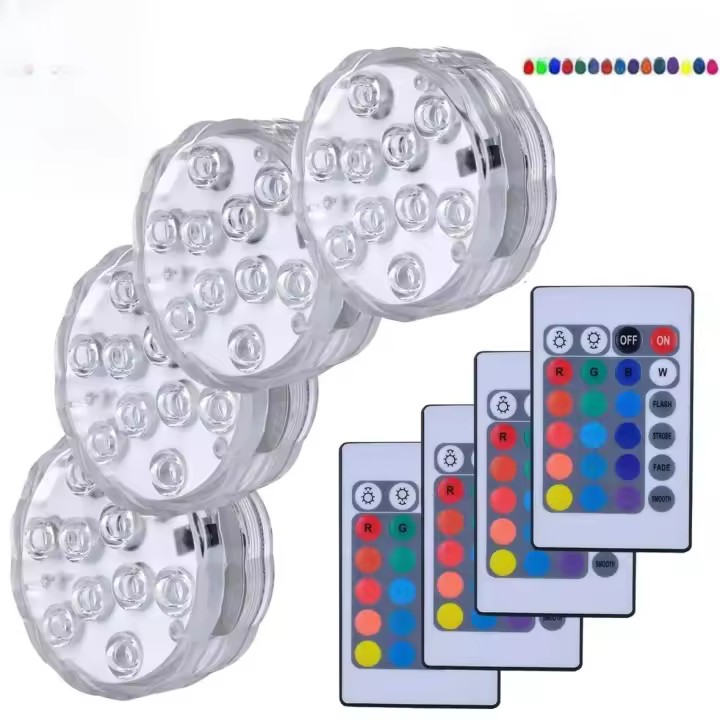 Juego de 4 luces decorativas L coloridas, impermeables, sumergibles, multicolores, con controles remotos, ideales para acuarios, - 1
