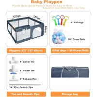 150x180cm - Parques de Juegos para Bebé con Malla Transpirable, Corralito Bebe Plegable con 50 Bola de Océano y 4 Anillas para Niños, gris - details 9