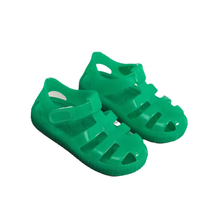 Sandalias con velcro para niños verano 2025 nuevo color sólido niños y niñas bolsa cabeza hueco suela suave bebé jalea sandalias - 1