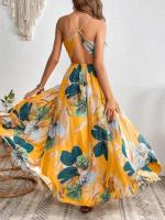 Vestido con tirantes sin espalda y separación de muslos con estampado tropical 2025 - details 1