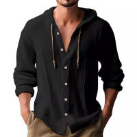 Sudaderas con capucha para hombres, camisetas de lino y algodón, Tops de manga larga, verano y otoño, 3XL, 2XL - details 3