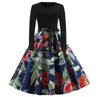 Women dot print party elegant vintage swing long sleeve dress - details 27