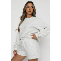 Wind Conjunto de pantalones cortos y sudadera con cuello redondo informal holgado de Color puro para mujer - details 40