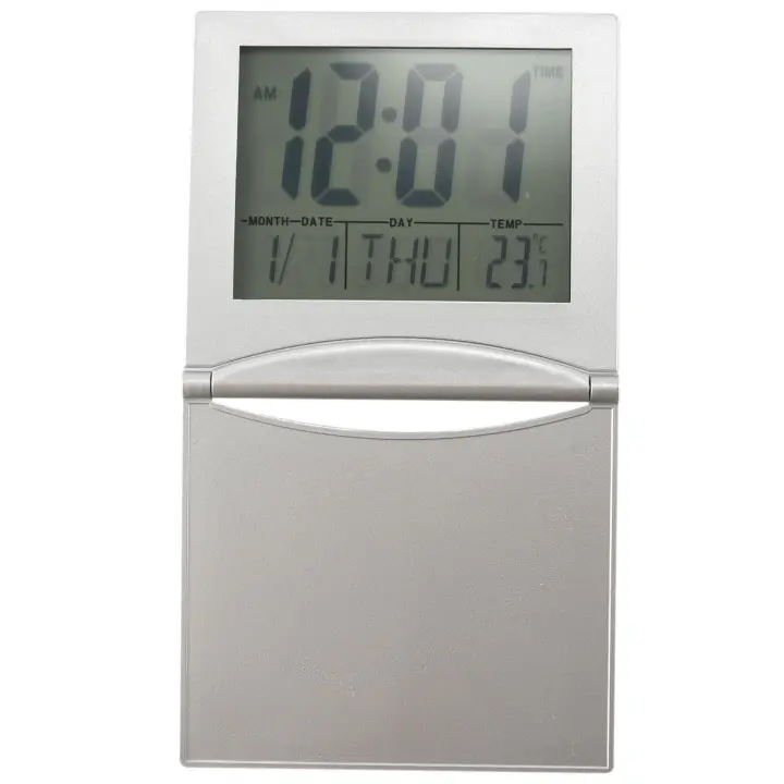 Mini reloj despertador de viaje, relojes plegables de escritorio con pantalla LCD Digital con repetición de retroiluminación, temporizador de fecha y temperatura 12/24 horas - 1