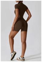 1 pieza de verano con cremallera de manga corta Yoga de una pieza para mujer danza Fitness ejercicio ajustado ropa de una pieza - details 6