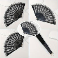 1 abanico de encaje de estilo europeo vintage, elegante abanico de mano floral para mujer, accesorio de refrigeración portátil plegable para bodas, discotecas y eventos de cosplay, sin batería - details 0