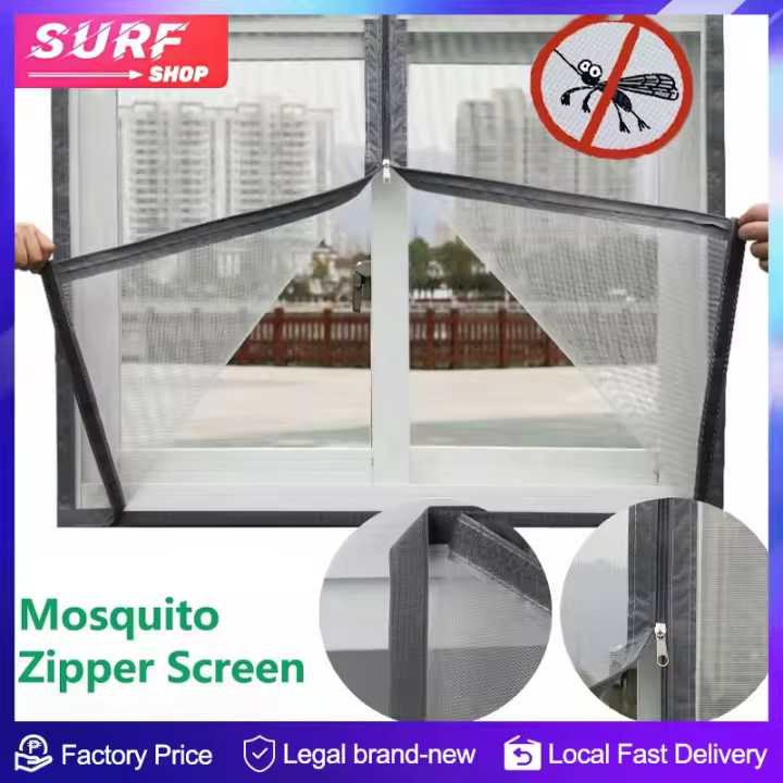 Mosquitera con cremallera para ventana, malla antimosquitos con Velcro, cortina autoadhesiva a prueba de insectos - 1
