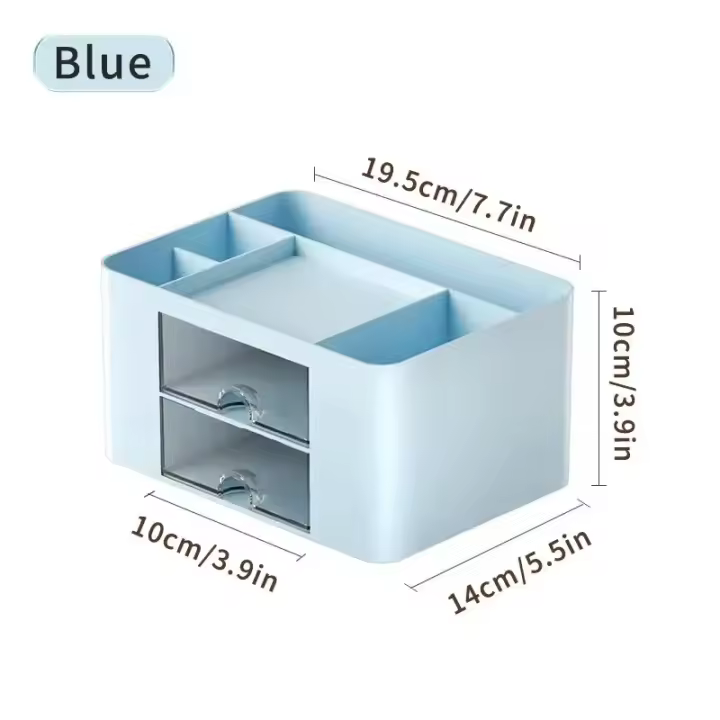1 organizador de bolígrafos Con 2 cajones soporte de lápiz multifuncional para escritorio caja de almacenamiento para escritorio suministros de oficina mesa de tocador - 1