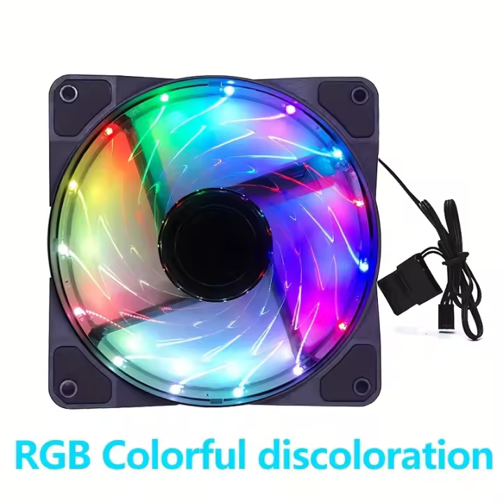 15ELD RGB Ventilador LED - 12cm Silencioso Enfriamiento, 4-Pines Ventilador de Torre de Escritorio con Interfaz Doble, Funcionamiento Silencioso para Servidor y PC, Ventilador de Juegos |   Ventilador Iluminado con LED |   Funcionamiento Suave - 1