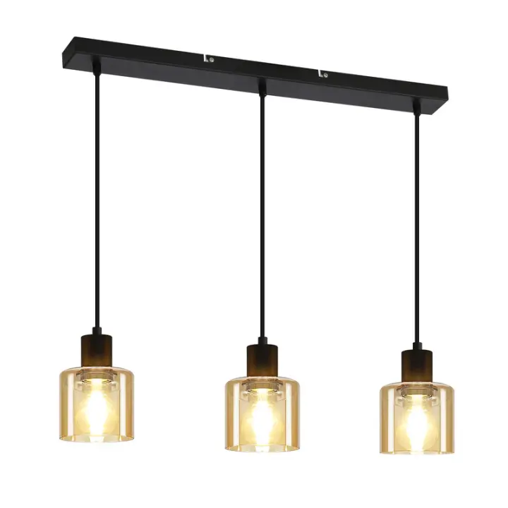 CBJKTX Lámpara colgante Mesa de comedor Lámpara colgante vintage 3 bombillas E27 Metal negro Retro Industrial - 1
