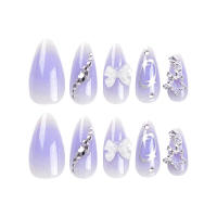 Uñas artificiales extraíbles de longitud media, manicura artística para salón de belleza, Expert e Nail, almendra púrpura - details 3