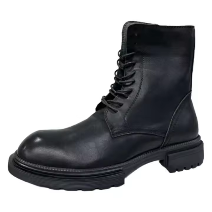Zari fabricante de cuero de tobillo de mezclilla de otoño para hombre, botas Martin, Negras de cuero genuino, invierno - 1