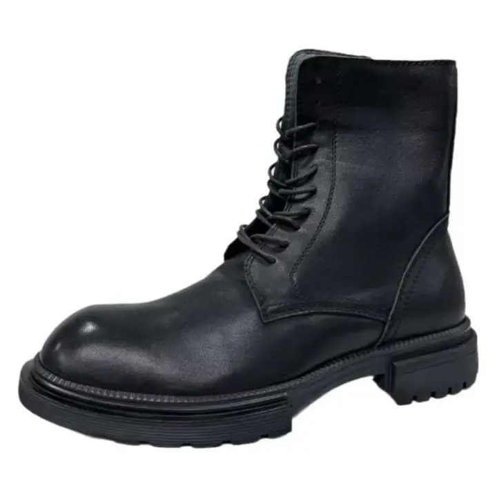 Zari fabricante de cuero de tobillo de mezclilla de otoño para hombre, botas Martin, Negras de cuero genuino, invierno - 1