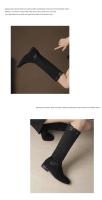 Tacón de PU de goma puntiagudo negro, función cálida antideslizante, botines de suela gruesa con patrón sólido de otoño e invierno - details 5