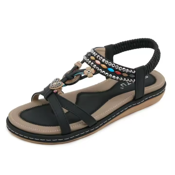 W676-4 Nuevas Sandalias Planas de Playa Casuales con Pedrería Primavera Verano 2025 para Mujer Cómodas y Versátiles - 1
