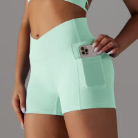 Hamidou-pantalones cortos de gimnasio cruzados para mujer, pantalones cortos de Yoga con bolsillos, mallas de entrenamiento para mujer, pantalones cortos de cintura alta, realce de glúteos - details 19