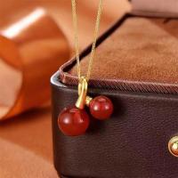 Colgante de Ágata Roja de Oro 18K Auténtico Cadena de Metal AU750 de Lujo Diseño de Cereza - details 3