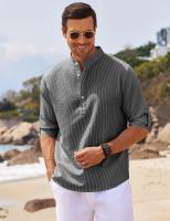 Camisa Manga Larga Stand Cuello Abierto Botón Piña Check Camisa Hombre Camisa Casual - details 11