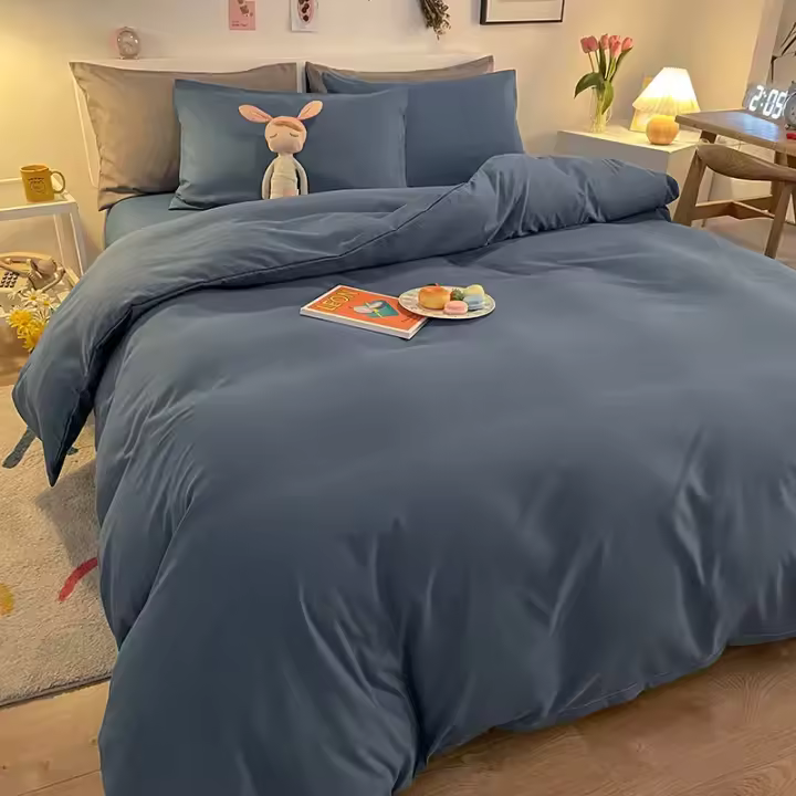 Sábana de Color Sólido Cubierta de Edredón Negra para Cama Doble Queen King Tamaño Funda de Almohada de Alta Calidad y Amigable con la Piel - 1