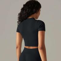 Hamidou-Camiseta deportiva con cremallera para mujer, Top elástico ajustado y transpirable, ropa deportiva para gimnasio, correr y Yoga - details 1