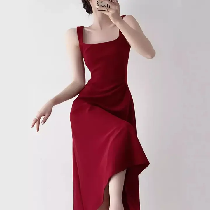Camisola de Verano con Cuello Cuadrado Rojo Cintura Ajustada, Adelgazante, Adecuada para Uso Diario, Tostado, Compromiso - 1